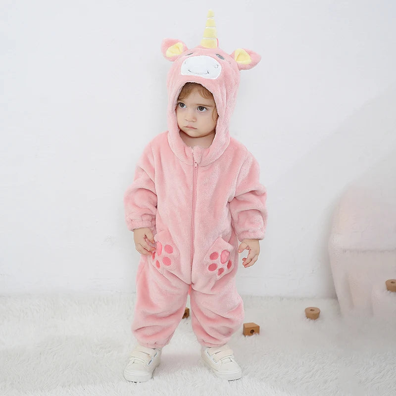 Anime Bear Baby Girl Boy Clothes Romper Lovely Infant Baby Onesie Bodysuit Newborn Zipper Hooded Flannel Cosplay Jumpsuits