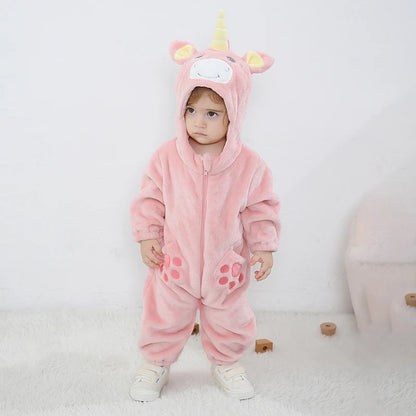 Anime Bear Baby Girl Boy Clothes Romper Lovely Infant Baby Onesie Bodysuit Newborn Zipper Hooded Flannel Cosplay Jumpsuits