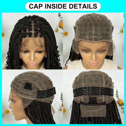 Kima Short Synthetic Box Braided Wigs Full Lace Wig Top Cornrow Braided with Curly End for Black Women