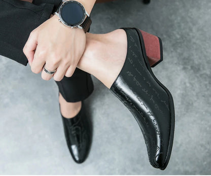 Summer New British Style Men's Mules Slipper Ceremonial heightening Shoes Black Hombre Daily Dress Casual Pointed Leather