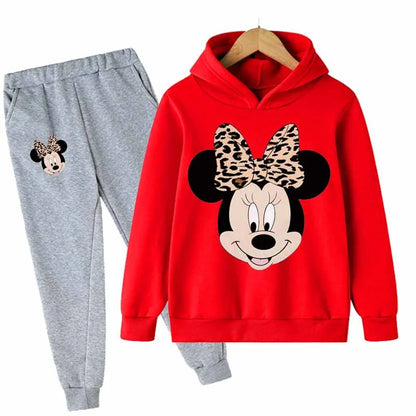 Mickey Minnie Mouse Girls Suit Kids Long Sleeve Cartoon Hoodies+Long Pants 2pcs Set Child Sports Clothing Casual Girls Outfits