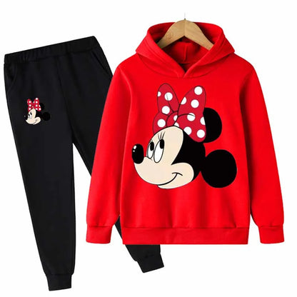 Mickey Minnie Mouse Girls Suit Kids Long Sleeve Cartoon Hoodies+Long Pants 2pcs Set Child Sports Clothing Casual Girls Outfits