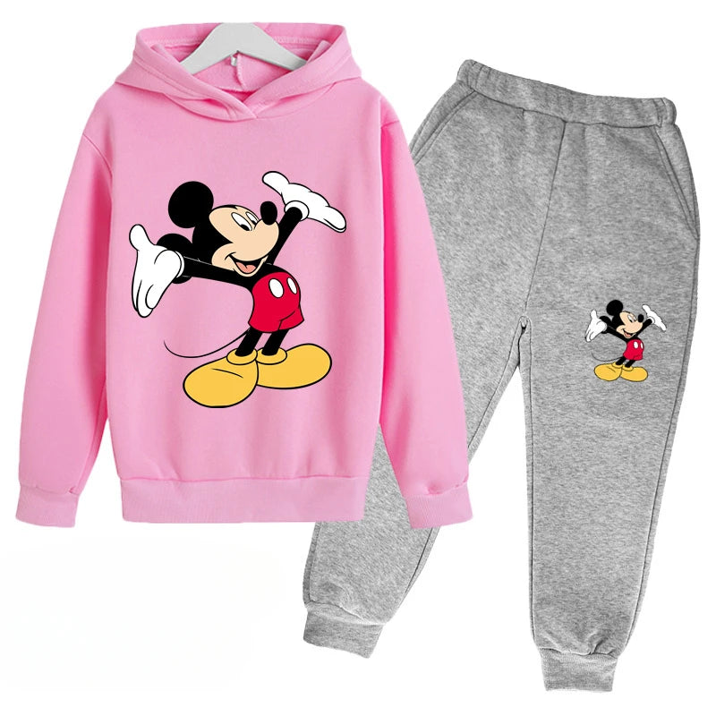 Mickey Anime Cartoon Printing Long Sleeve Pullovers Hoodie Pants Set Children Sportswear Boys And Girls Autumn Spring Streetwear