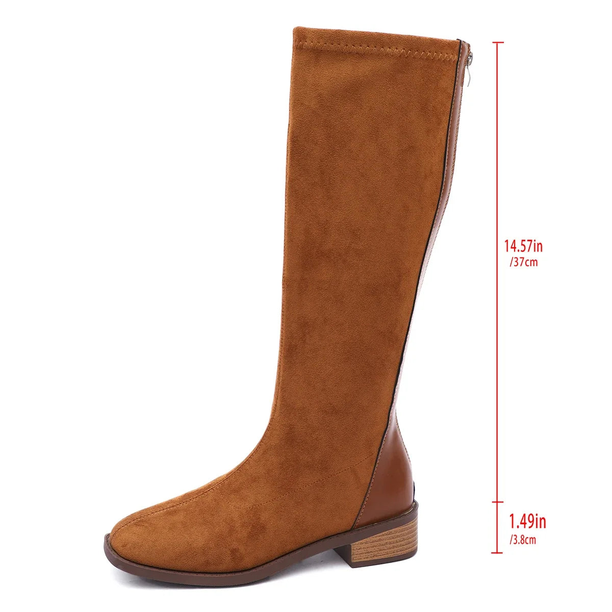 Women's Fashion Boots Spring and Autumn New Style Round Toe Back Zipper Knee-high Boots Women Stitching High Boots Simple Boots