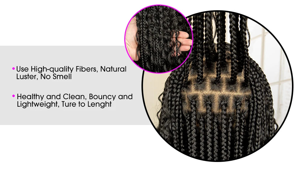 36 Inches Long Boho Braided Wigs with Baby Hair Synthetic Full Lace Knotless Box Braiding Wig with Curly Lace Frontal Wig