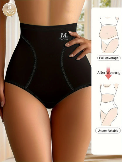 5pcs High Waisted Tummy Tightening Women's Panties Triangle Pants Non-marking Breathable Comfortable Hip Lifting Shape