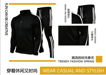 Spring and Autumn New Fashionable Men's Clothing, High Quality Men's Striped Business Casual Zipper Sports Set