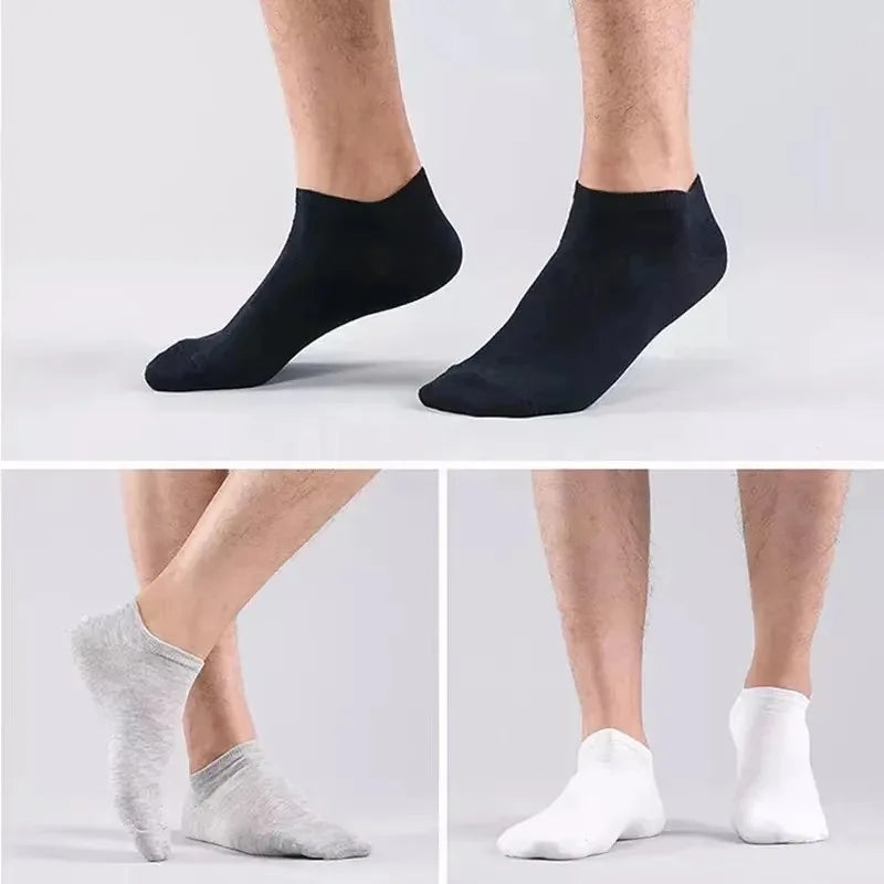 20Pcs/ Men's Socks Spring Summer Thin Breathable Soft Polyester Cotton Socks Black Casual Business Ankle Boat Socks Size EU38-45