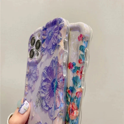 Fashion Laser Blue Light Flowers Phone Case For iPhone 15 14 Pro Max 11 12 13 Pro Max 14Pro 13Pro Luxury Shockproof Soft Cover