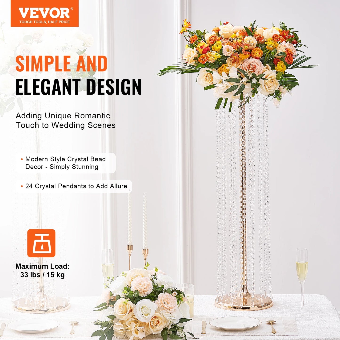 VEVOR Gold Metal Column Wedding Flower Stand High With Metal Laminate Vase Geometric Centerpiece Stands Cylindrical Floral