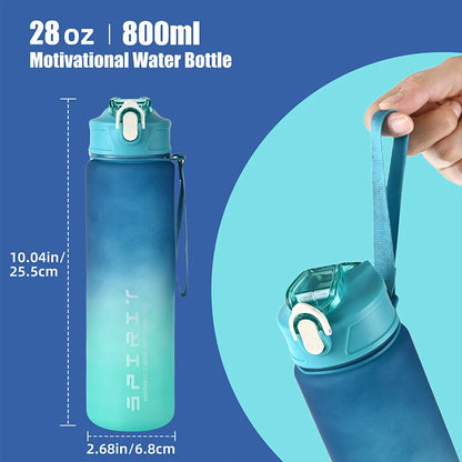 800ml/28oz Large Capacity Sports Water Bottle Leak Proof Colorful Plastic Cup Drinking Outdoor Travel Portable Gym Fitness Jugs