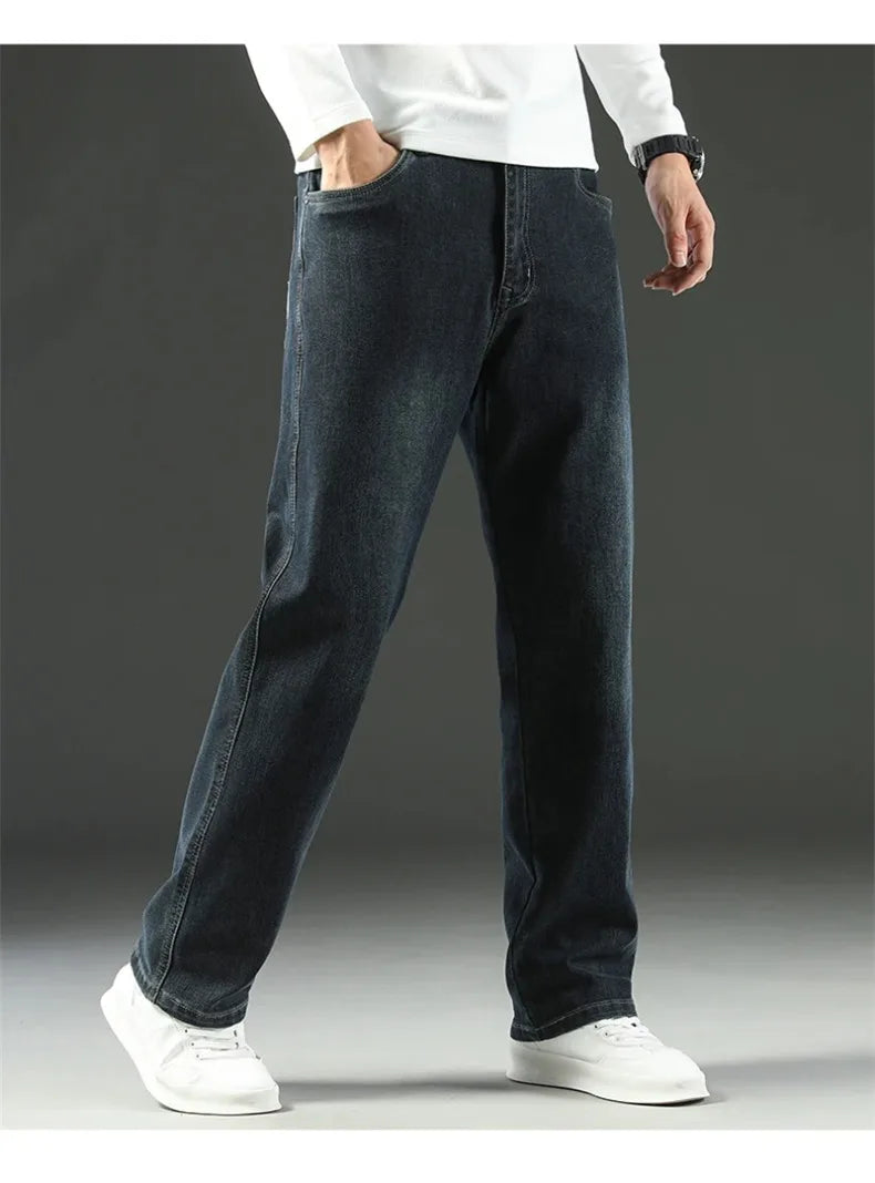 2024 New Men's Jeans Loose Comfortable Straight Casual Business Trousers Versatile Wide-leg Autumn Winter Collection