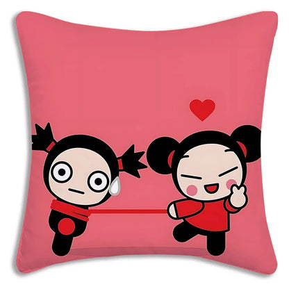 Pillow Covers Cartoon Kawaii Pucca Anime Manga Sofa Decorative Home Double-sided Printing Short Plush Cute Cushion Cover