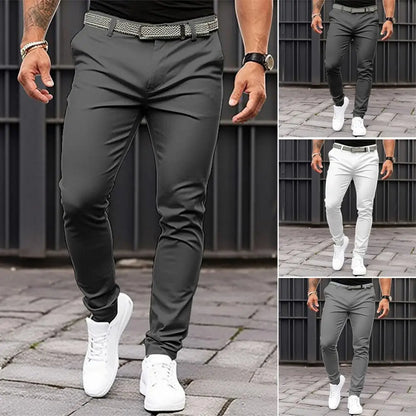 Slim Fit Suit Pants Solid Color Trousers Slim Fit Men's Business Office Trousers with Slant Pockets Zipper Fly for Workwear