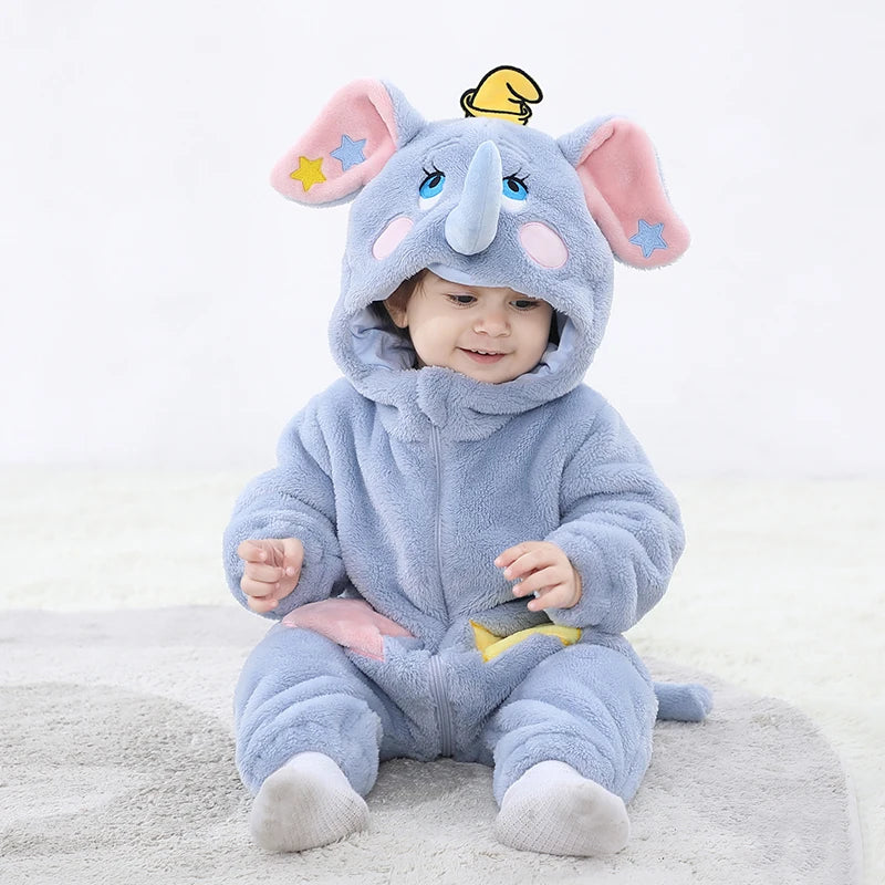 Anime Bear Baby Girl Boy Clothes Romper Lovely Infant Baby Onesie Bodysuit Newborn Zipper Hooded Flannel Cosplay Jumpsuits