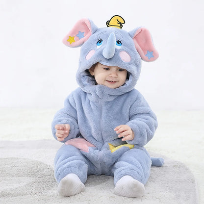 Anime Bear Baby Girl Boy Clothes Romper Lovely Infant Baby Onesie Bodysuit Newborn Zipper Hooded Flannel Cosplay Jumpsuits