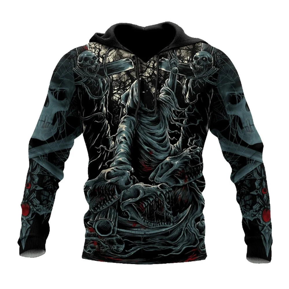 Men's Four Seasons Fashion 3D Printed Hoodie 3D Skull Print Men's Fashion Men's Horror Hoodie Top 2024