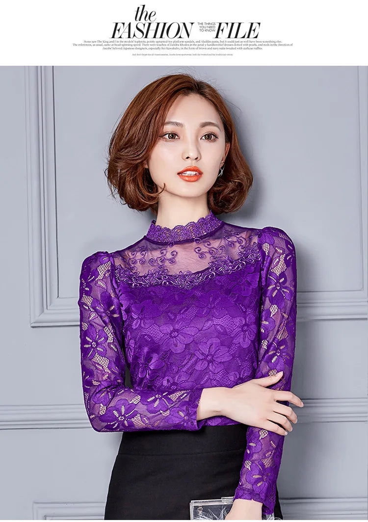 Women T Shirts Vintage Spring Winter Tees Autumn Lace Beads Hole Sexy Tops Warm Blouse Top Casual Full Long Sleeve Shirt