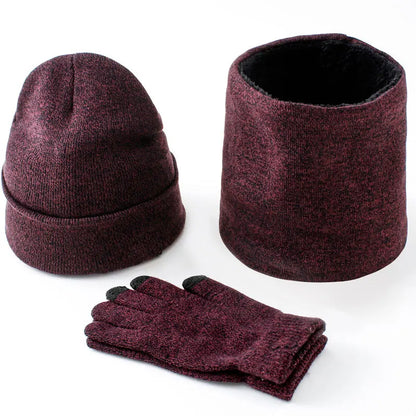 Men's Autumn Winter Keep Warm Set Unisex Beanie Gloves Scarf Male Woolen Yarn Knit Muffler Solid Color Hat Wholesale Drop Ship