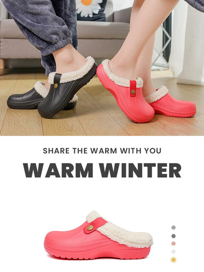 YRZL Men Women Slippers Waterproof EVA Warm Furry Wrapped Slippers Indoor Home Cotton Shoes Fur Slides Plush Winter Slippers