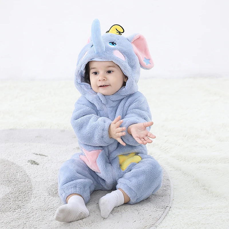 Anime Bear Baby Girl Boy Clothes Romper Lovely Infant Baby Onesie Bodysuit Newborn Zipper Hooded Flannel Cosplay Jumpsuits