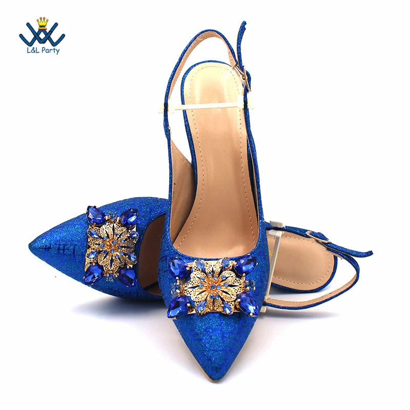 Champagne Color High Quality Women Pointed Toe Shoes Matching Bag Set for Nigerian Ladies Wedding Party