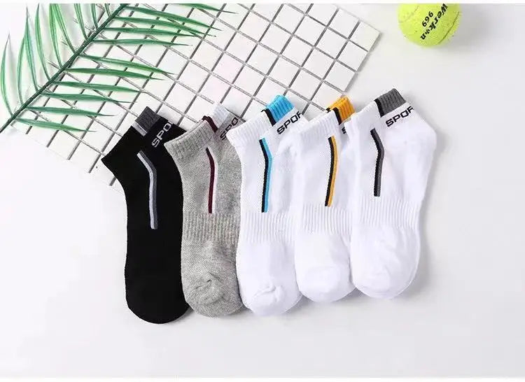 Men's Fashion Sports Socks, Striped Cotton Sweat Absorption Breathable Comfortable Ankle Socks