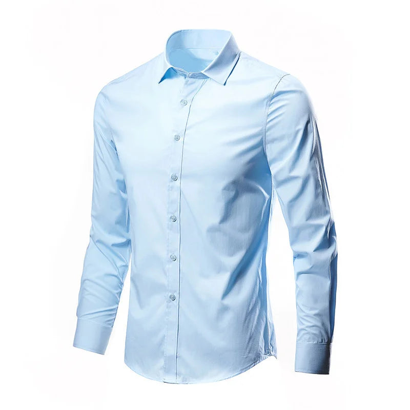 All Season Fashion Men's Business Dress Slim Fit Working Shirt Anti-Wrinkle Solid Long Sleeve Social Formal Shirts For Men