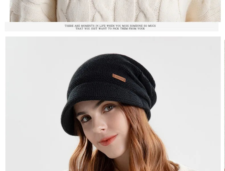 Korean Winter Pile Has for Women Thermal Pullover Hat Caps Fashion Outdoor Wide Brim Ear Protection Warm Skullcap Beanies Female