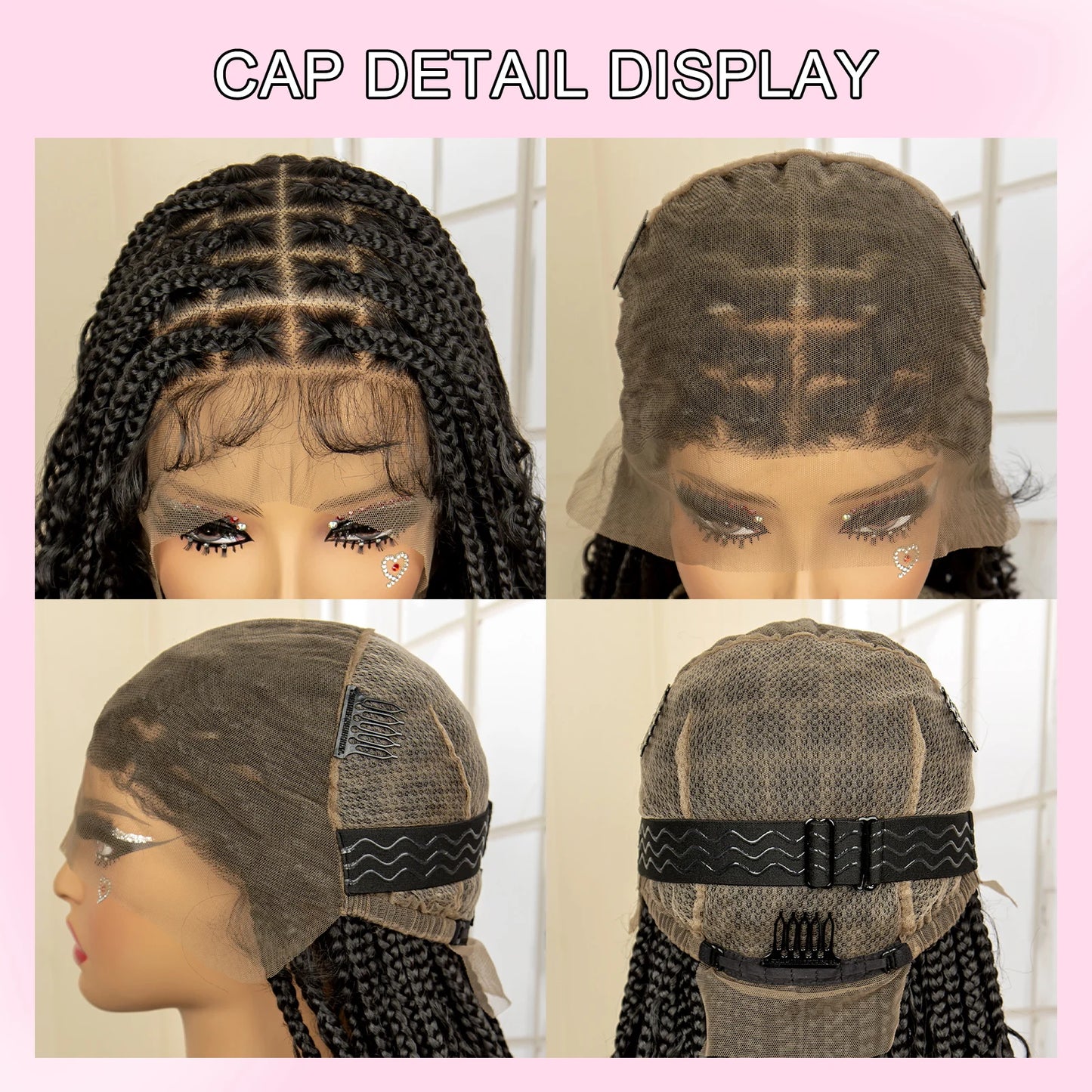 36 Inches Long Boho Braided Wigs with Baby Hair Synthetic Full Lace Knotless Box Braiding Wig with Curly Lace Frontal Wig