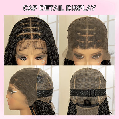 36 Inches Long Boho Braided Wigs with Baby Hair Synthetic Full Lace Knotless Box Braiding Wig with Curly Lace Frontal Wig