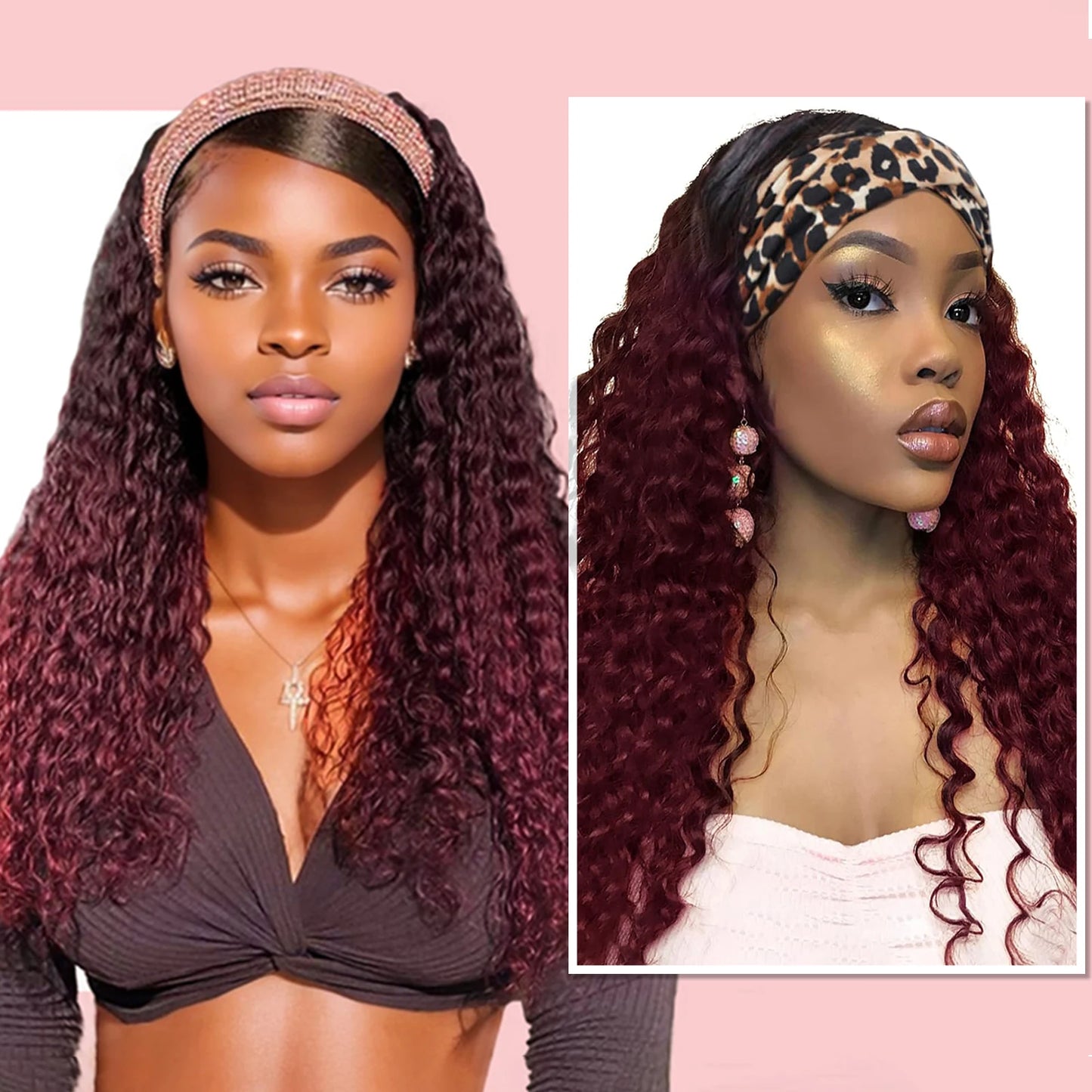 Headband Wigs for Black Women Synthetic 24INCH Wet and Wavy Headband Wig Curly Wave Wigs Glueless Long Wigs for Daily Party