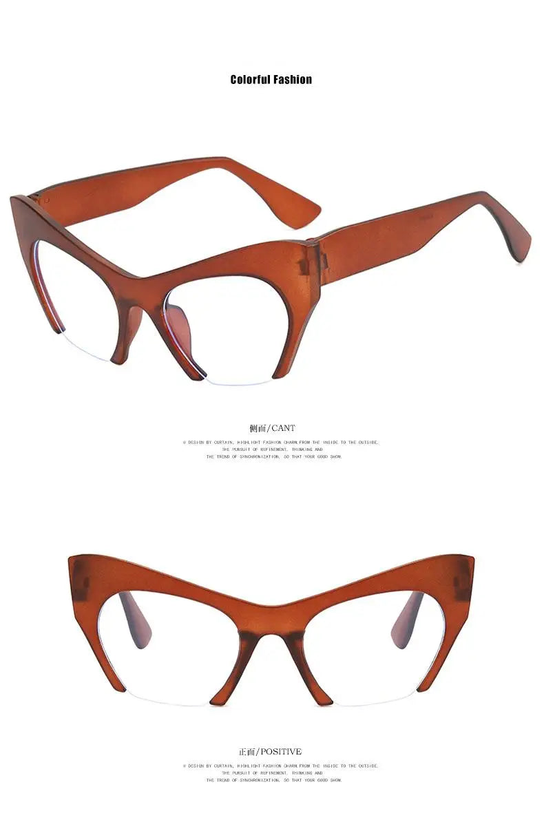 Vintage Half Frame Cat's Eye Eyeglasses Men's andWomen's Eyeglasses Brand Design Fashion Match BusinessSunglasses Unique Shape