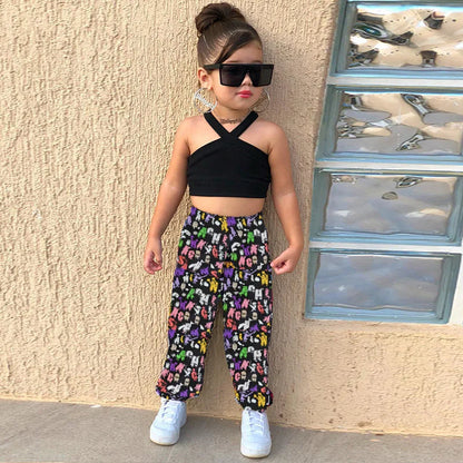 1-8Years Kids Girls Summer Clothes Sets Sleeveless Cross Crop Tops+Loose Casual Pants Baby Children Girl Beach Holiday Clothing