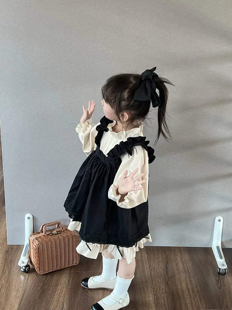 Spring Kids Girl Nolita Set 2023 New Children’s Clothing Long-sleeved Shirt + Overalls Dress 2PCS Suit Baby Girl Clothes Set