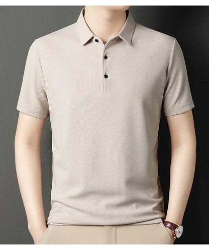 Men's Short Sleeved Lapel Polo Shirt Loose Fitting Men's Trendy Top Summer Solid Color T-shirt