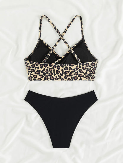 Leopard Patterned Print Bikini 2 Piece Bathing Suit