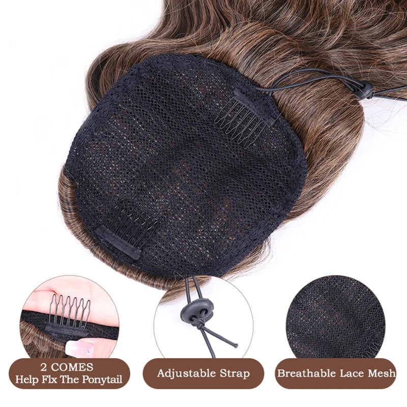 Snowdrop Synthetic Wholesale Ponytail Blonde Colored Clip Extensions Hairpieces for Woman hair Ponytail Extension