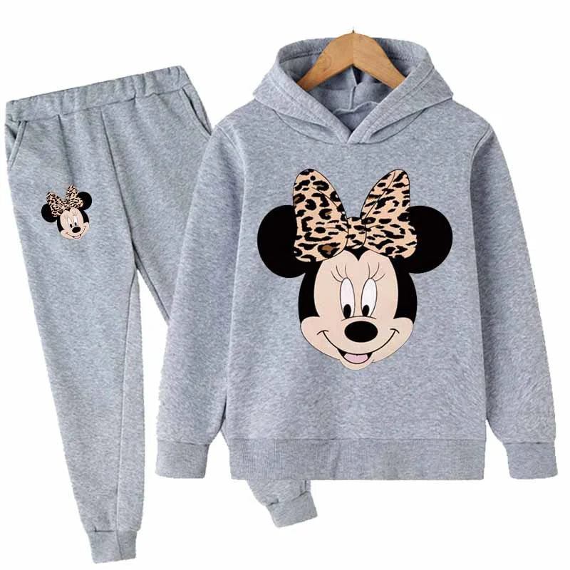 Mickey Minnie Mouse Girls Suit Kids Long Sleeve Cartoon Hoodies+Long Pants 2pcs Set Child Sports Clothing Casual Girls Outfits