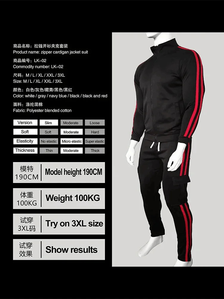 Spring and Autumn New Fashionable Men's Clothing, High Quality Men's Striped Business Casual Zipper Sports Set