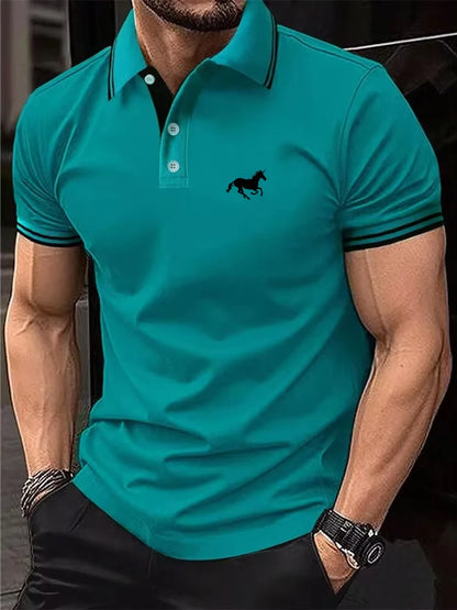 Casual Men's Polo Shirt Classic Short Sleeve Summer Top in Super Large S-3XL with Button Lapel