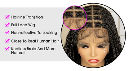 36 Inches Long Boho Braided Wigs with Baby Hair Synthetic Full Lace Knotless Box Braiding Wig with Curly Lace Frontal Wig