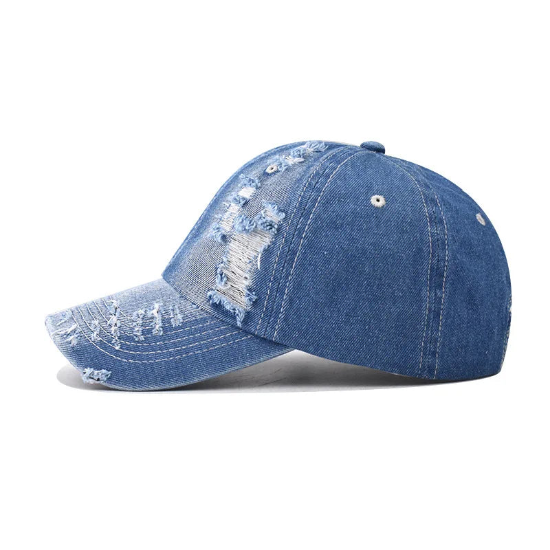 Summer Outdoor Sun Shade Washed Denim Hat For Men Snapback Trucker Hats High Quality Women Cap Worn Hole Baseball Caps