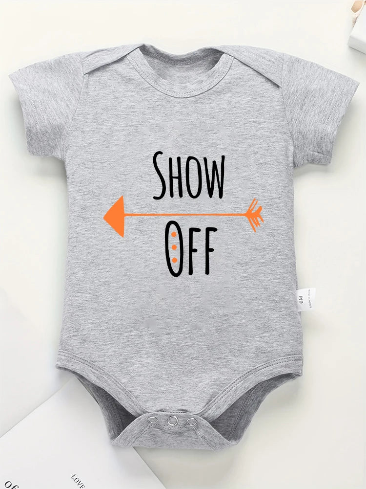 Born First Show Off Funny Twin Newborn Boy Bodysuits Fashion Cute Baby Girl Clothes Short Sleeve Summer Cotton Infant Onesies