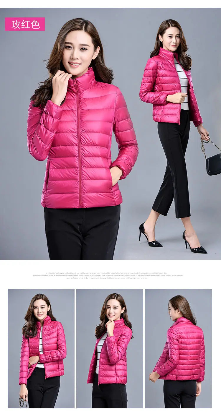 Women 90% White Duck Down Jackets Women's Ultra Light Thin Duck Down Coat Autumn Winter Warm Stand Collar Hiking All season Hot