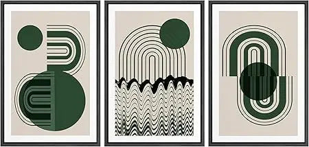 Framed Canvas Print Wall Art Set Duotone Minimal Dark Brush Stroke Landscape Abstract Shapes Illustrations Modern Art Boho