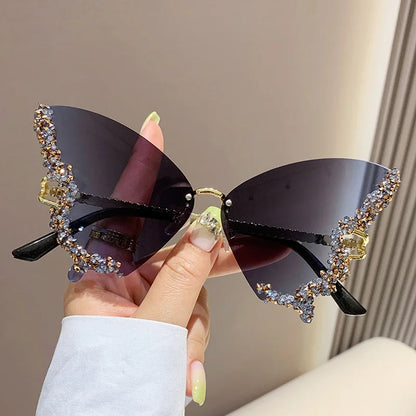 Luxury Butterfly Diamond Sunglasses Ladies Large Rimless Glasses Fashion Personalised Stage Performance Glasses Party Essentials