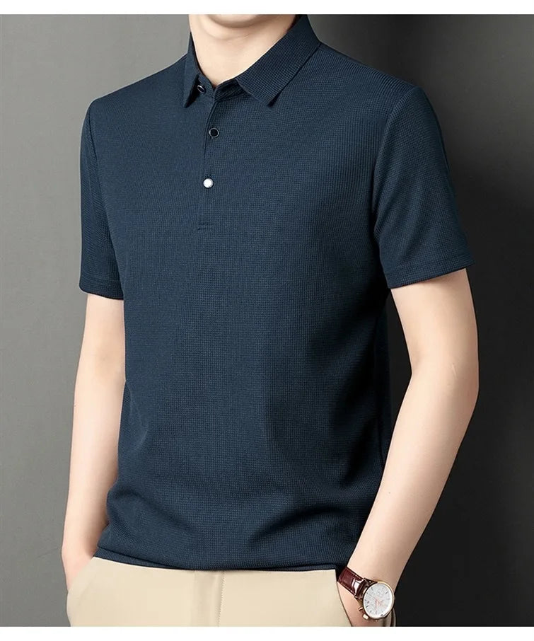 Men's Short Sleeved Lapel Polo Shirt Loose Fitting Men's Trendy Top Summer Solid Color T-shirt