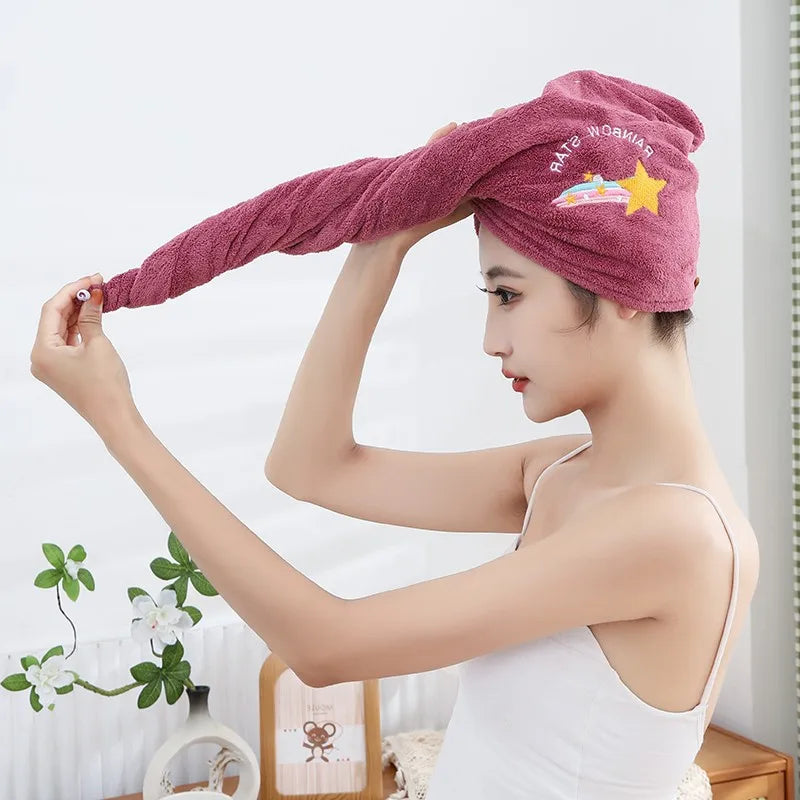 1pc Quickly Dry Hair Hat Super Absorbent Soft Bathroom Women Head Towels Girls Cute Hair Towel Hair Dry Wrap Bonnets