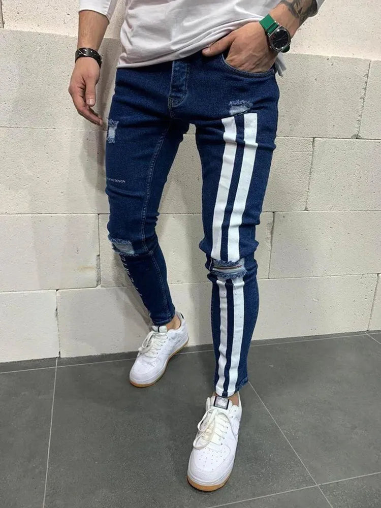 2025 New Mens Jeans Casual Skinny Pencil Pants Stretch Denim Trousers Male Slim Fit Fashion Destroyed Ripped Jeans Man Clothing